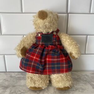 Vintage Prestige Toys stuffed girl bear in plaid overalls